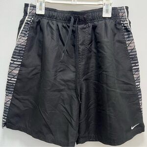 Nike Black Athletic Shorts with Geometric Side Panels (Size M)